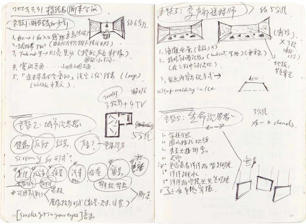 「一一重構：楊德昌」策展人筆記，紀錄各主題意象區之策劃發想。圖片來源：王俊傑-圖片