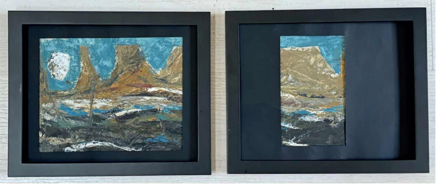 現在仍掛在工作室的《寒月》原作與當年被切掉的右半邊。-圖片