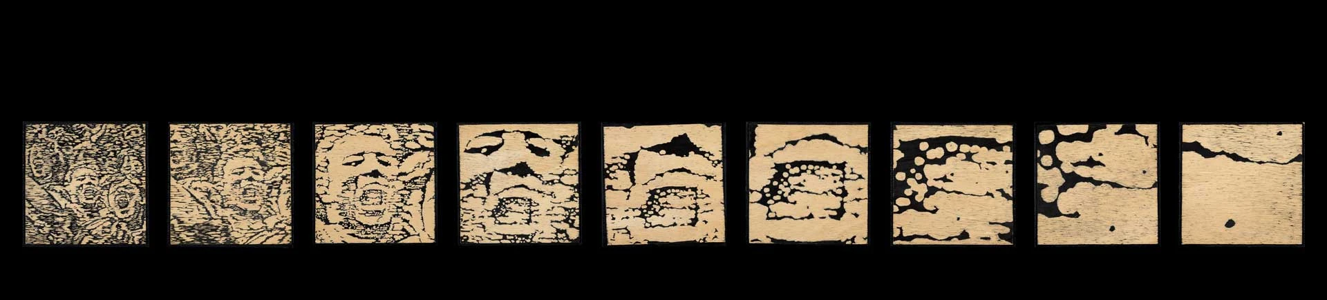 《希聲之四》，1989，油彩、木刻，51 x 223.5 cm，臺北市立美術館典藏-圖片