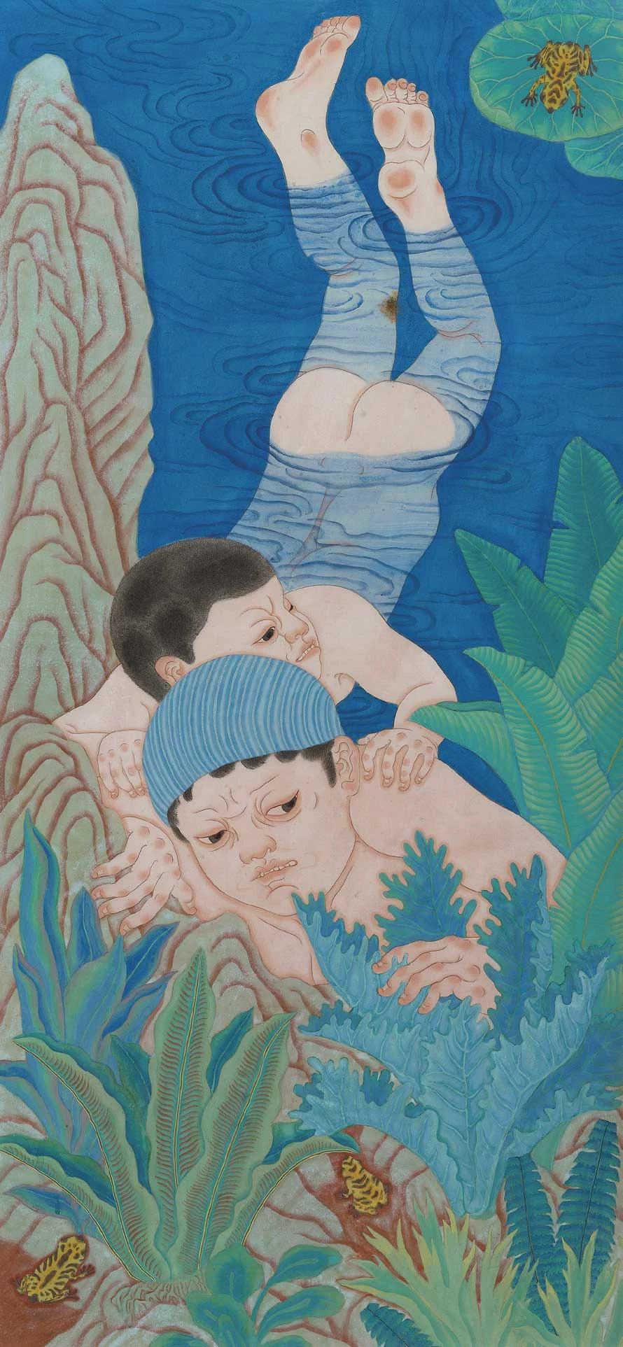 點擊觀看大圖-曾建穎,《負荷》,2015,雲肌麻紙設色、墨、礦物顏料,130×60公分,私人收藏 曾建穎,《負荷》,2015,雲肌麻紙設色、墨、礦物顏料,130×60公分,私人收藏-圖片