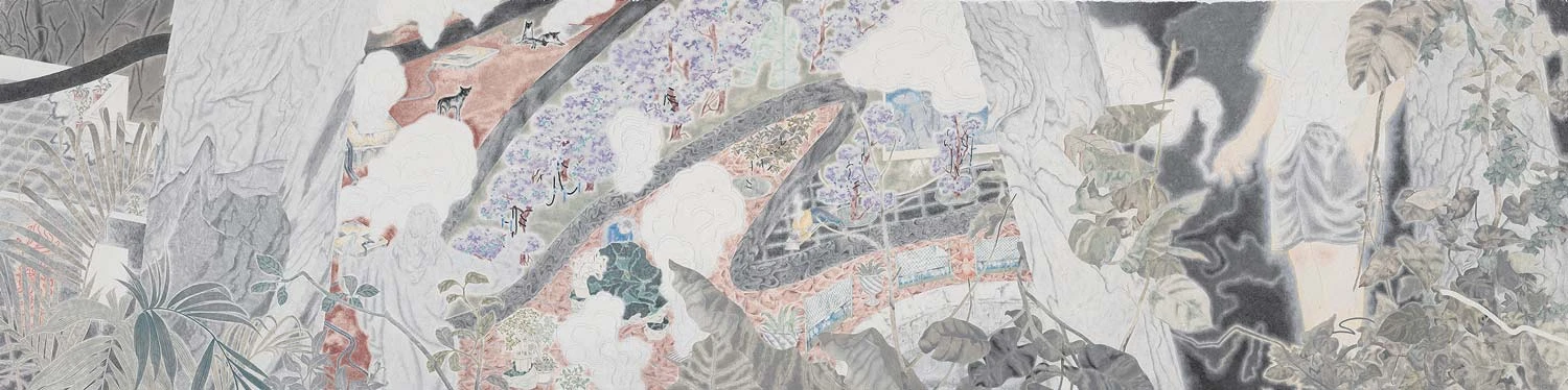 蘇煌盛，《熱谷》，2019，礦物顏料、墨、紙本，97×380公分，臺北市立美術館典藏-圖片