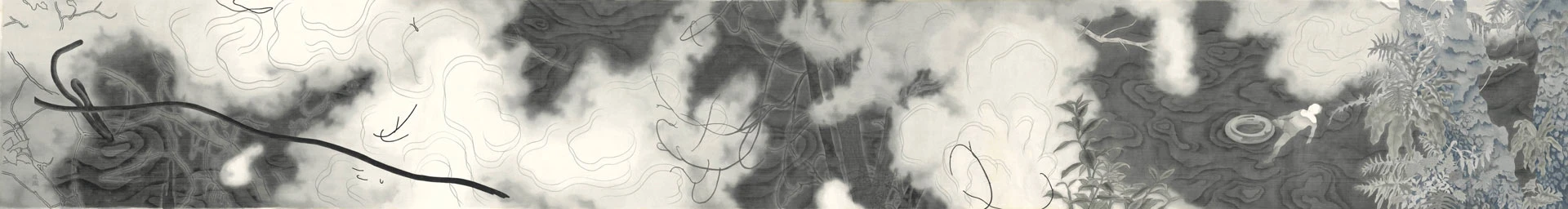 蘇煌盛，《今宵多珍重之二》，2021，礦物顏料、墨、絹，39.5×291公分-圖片