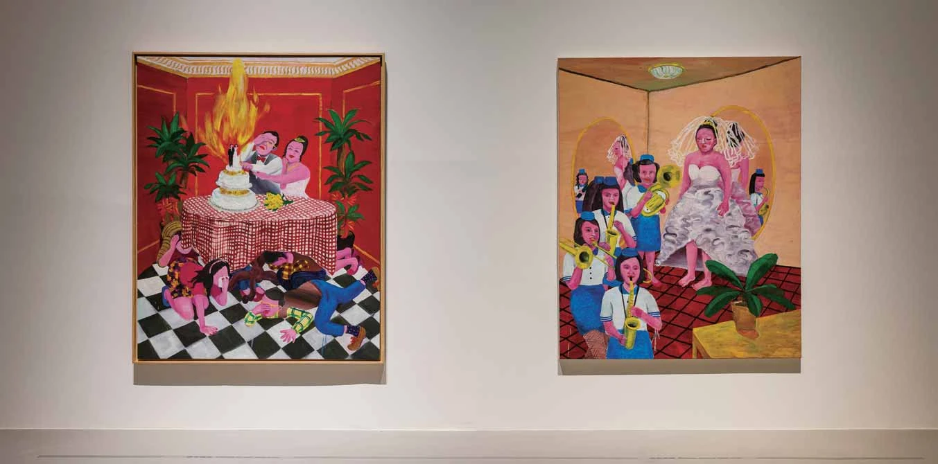 點擊觀看大圖-黃海欣展區;(左)《婚姻危機》,2012,油彩、畫布,202×162公分;(右)《新娘和她的西樂隊》,2012,油彩、畫布,202×162公分 黃海欣展區;(左)《婚姻危機》,2012,油彩、畫布,202×162公分;(右)《新娘和她的西樂隊》,2012,油彩、畫布,202×162公分-圖片
