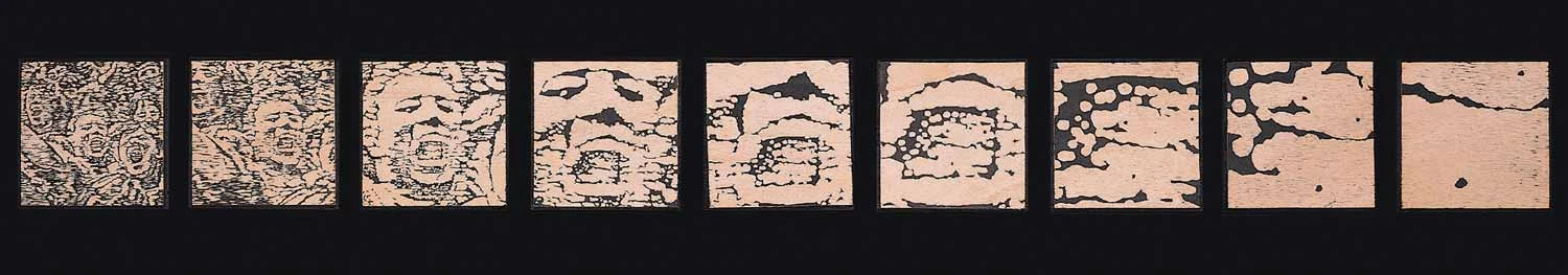 點擊觀看大圖-薄茵萍,《希聲之四》,1989,油彩、木刻,51×223.5公分 薄茵萍,《希聲之四》,1989,油彩、木刻,51×223.5公分-圖片