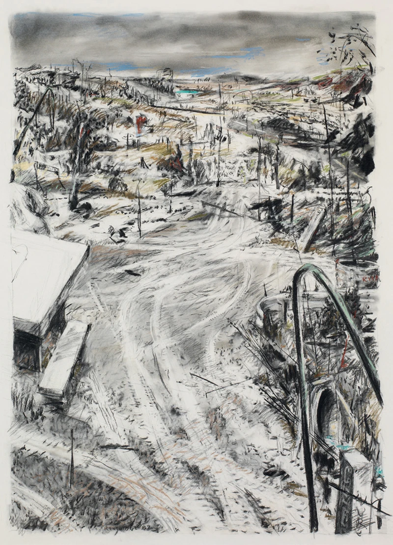 William Kentridge, Embarkation, central panel of a triptych, charcoal and pastel on paper, 1986. © William Kentridge-圖片