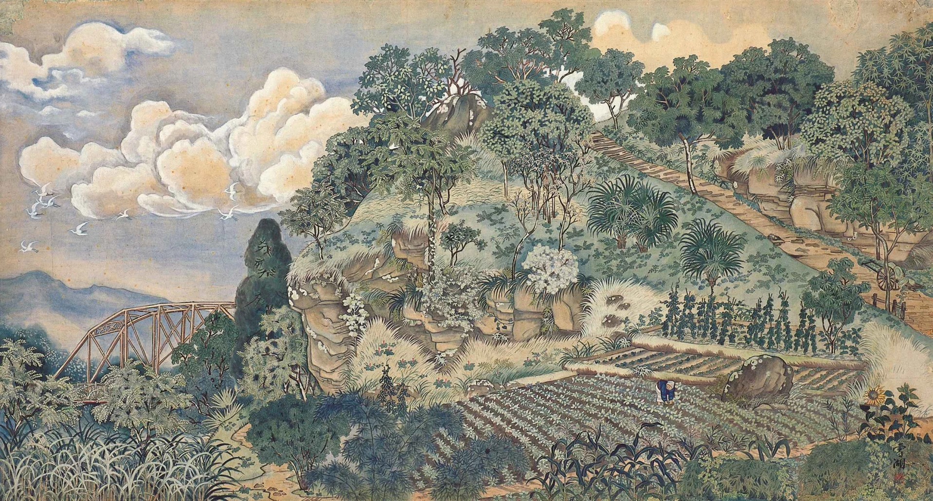 郭雪湖，《圓山附近》（色稿），彩墨、紙，1928。圖片來源：郭雪湖基金會提供-圖片