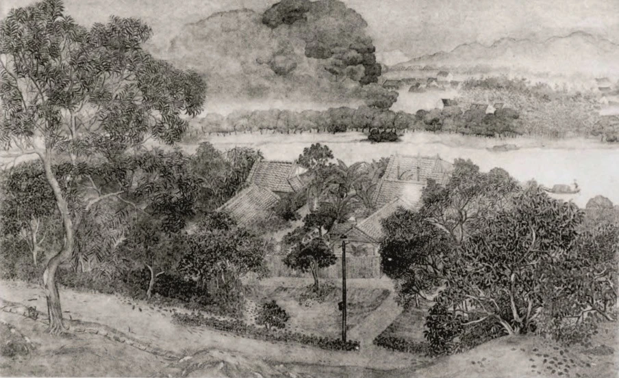 謝永火，《宮之下附近》，1930；見出版品《第四回臺灣美術展覽會圖錄》，收錄於「名單之後：臺府展史料庫」。圖片來源：財團法人陳澄波文化基金會提供-圖片