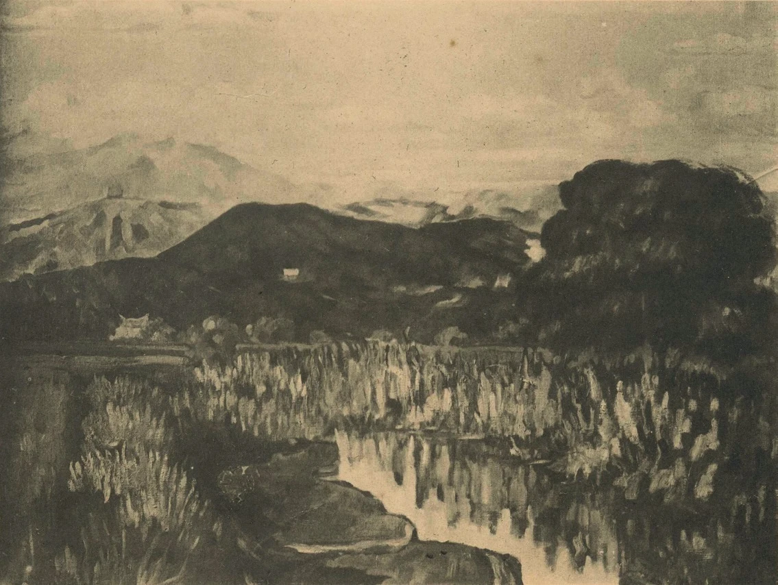 仲吉哲哉，《圓山風景》，1927；見出版品《第一回臺灣美術展覽會圖錄》，收錄於「名單之後：臺府展史料庫」。圖片來源：財團法人陳澄波文化基金會提供-圖片