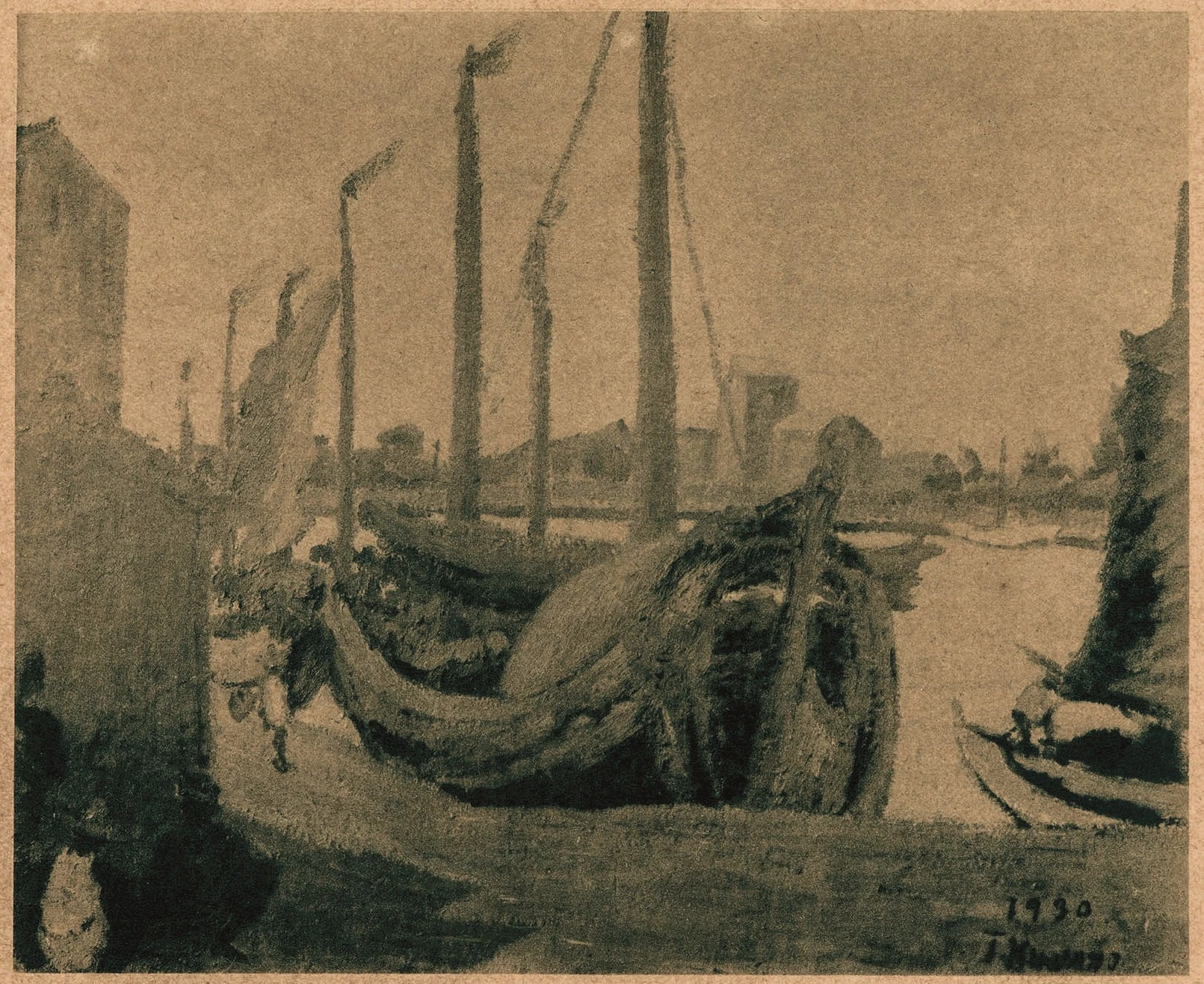 桑野龍吉，《碼頭》，1930；見出版品《第四回臺灣美術展覽會圖錄》，收錄於「名單之後：臺府展史料庫」。圖片來源：財團法人陳澄波文化基金會提供-圖片