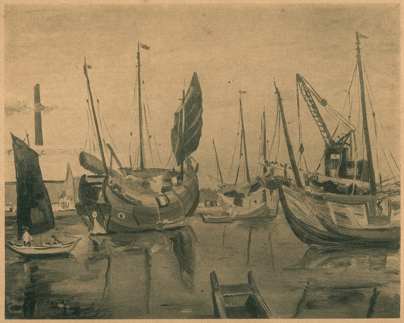 名島貢，《戎克船》，1930；見出版品《第四回臺灣美術展覽會圖錄》，收錄於「名單之後：臺府展史料庫」。圖片來源：財團法人陳澄波文化基金會提供-圖片