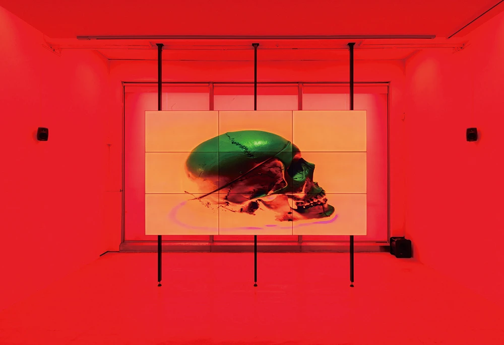 皮．斯塔弗（P. Staff），《骸骨》（<i>Skeleton</i>），2025，錄像、有聲，循環播放，尺寸依空間而定，藝術家及Commonwealth and Council版權所有，由 2025台北雙年展委託製作。2025台北雙年展現場；呂國瑋攝影。-圖片