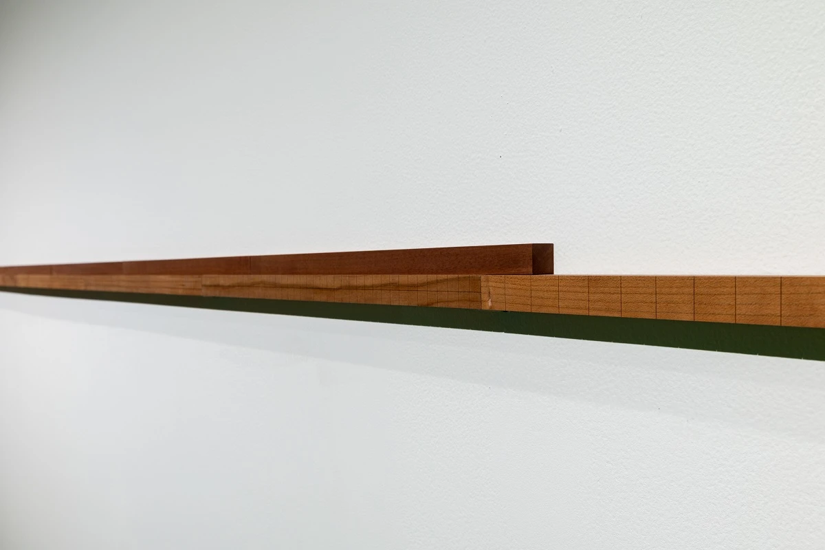 《治理（1875–1939 印度支那銀行利潤）》（<i>The Ruling [ The Banque de l'Indochine's Profits, 1875–1939 ]</i>），2025，47 公分與 40 公分尺、兩種不同類型，經上漆與雕刻的木材、支架，4.35 × 1504 × 2.35 公分，藝術家版權所有。2025 台北雙年展現場；呂國瑋攝影-圖片