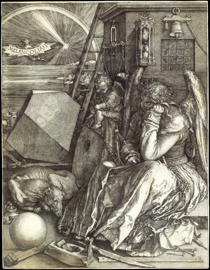 杜勒（Albrecht Dürer），〈憂鬱 I〉（<i>Melencolia I </i>），1514。圖片來源：The Metropolitan Museum of Art 提供-圖片
