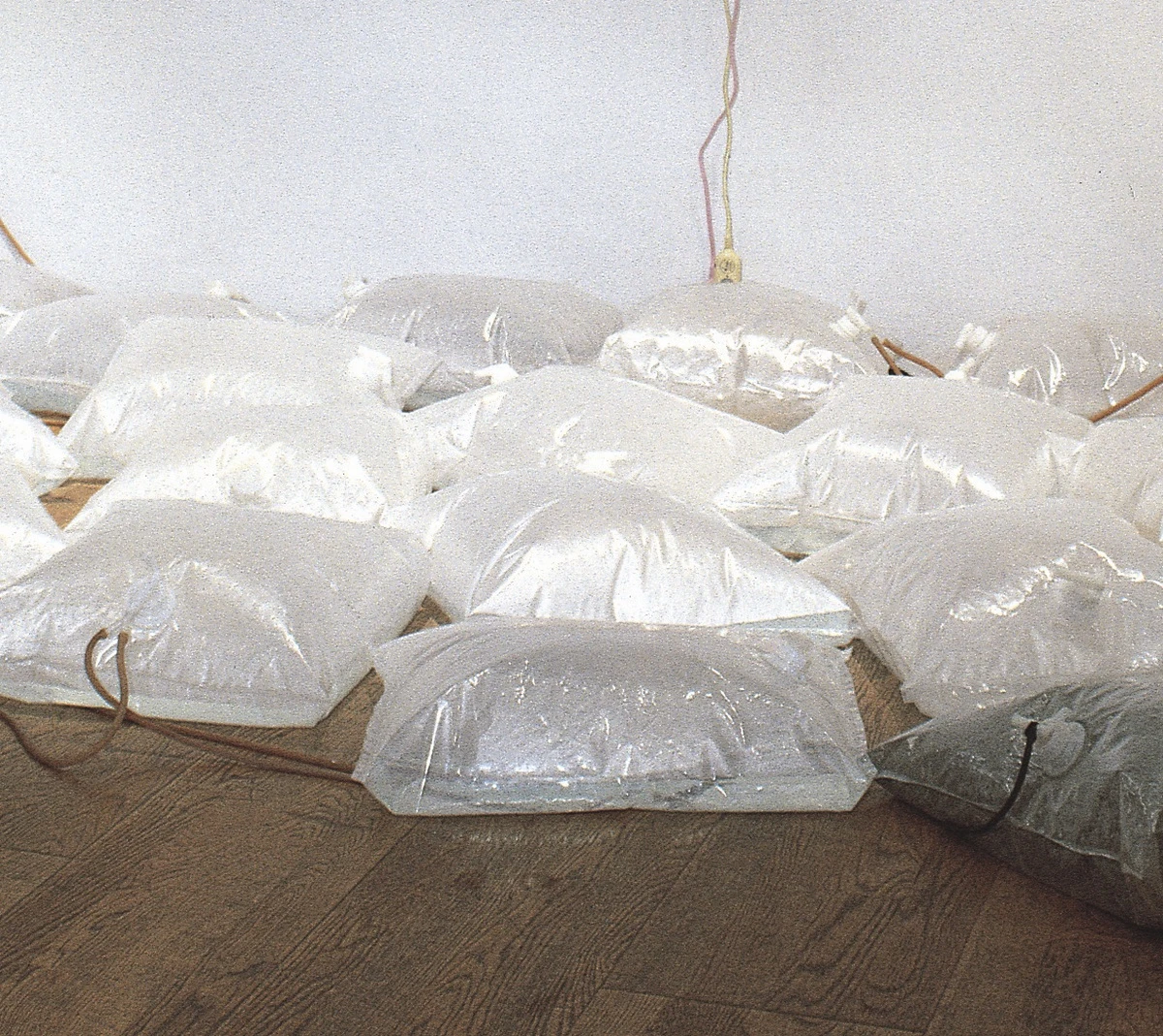 生命之河系列之 2 —傾聽河流的心跳（River of Life Series II – Listening to the Heartbeat of the River），1997，塑膠袋、馬達、水、現成物，尺寸依場地而定。-圖片