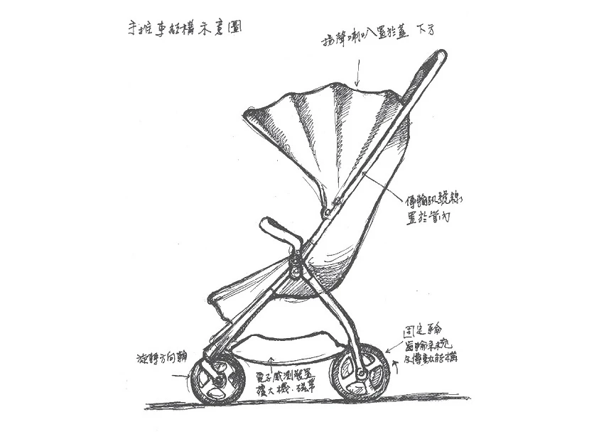 嬰兒車聲音動力裝置草圖。-圖片